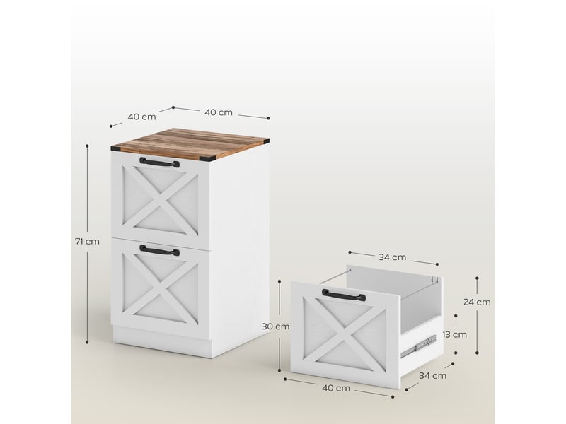  Bureau à 2 tiroirs, support d'imprimante avec rail de suspension pour formats a4 et lettre, 40 x 40 x 71 cm, blanc  - Conforama D
