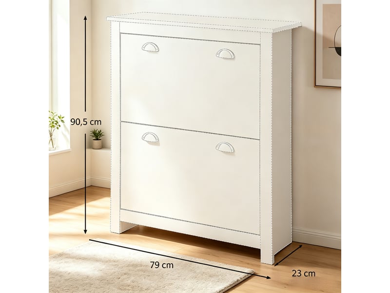 Meuble à chaussures 2 abattants mdf coloris chêne et blanc 79x23x90,5 cm  - Conforama C