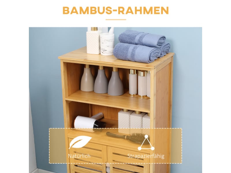  Meuble sous vasque en bambou, portes à lamelles, anti-basculement, style campagne, polyvalent  - Conforama E