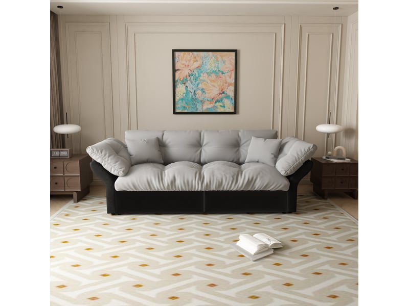 Canapé convertible 3-en-1 2 places en velours gris clair avec 2 coussins – 190 x 85 x 91 cm - Conforama C