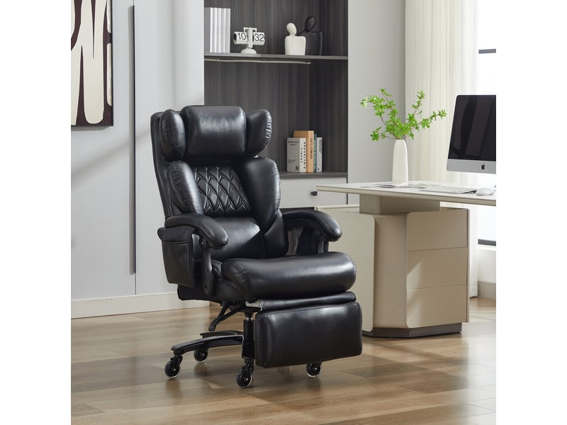  Fauteuil de bureau massant inclinable avec repose-pieds, dossier réglable et poches latérales en pu noir  - Conforama B
