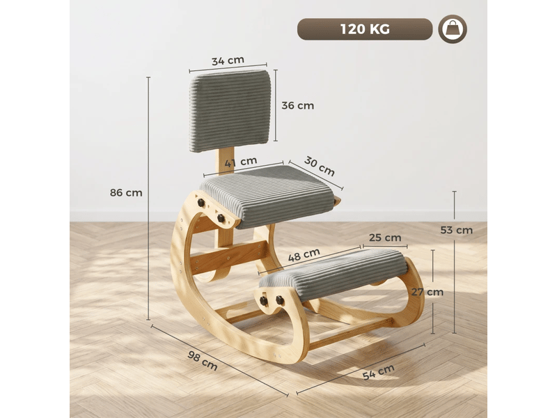  Chaise de bureau ergonomique à genoux avec dossier et bascule douce pour bureau et méditation en polyester gris foncé  - Conforama B