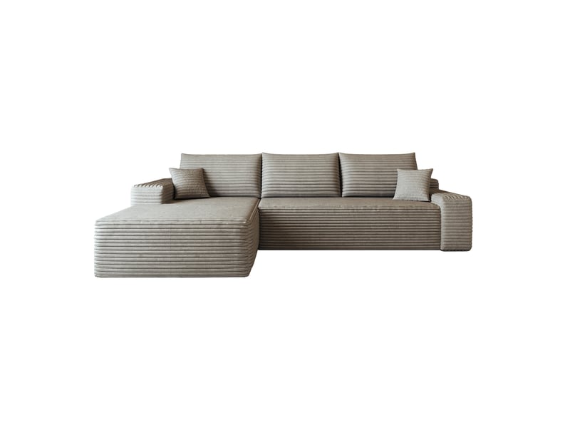 Canapé d'angle modulaire 3 places camel en velours côtelé, 270 x 175 x 83 cm - Conforama A