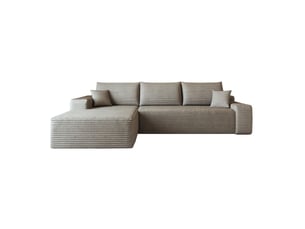 Canapé d'angle modulaire 3 places camel en velours côtelé, 270 x 175 x 83 cm