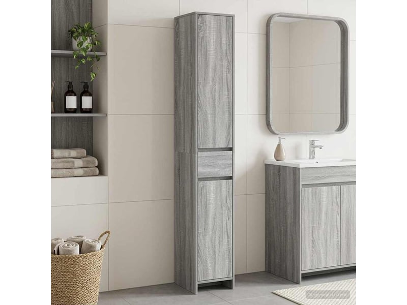 Armoire de salle de bain, meuble de rangement sonoma gris 30x33x190 cm - Conforama B