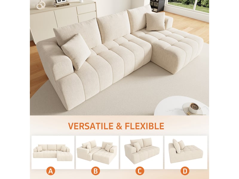  Canapé d'angle modulable en l 244,5 cm, canapé nuage en chenille, modules combinables, sans montage, beige  - Conforama D