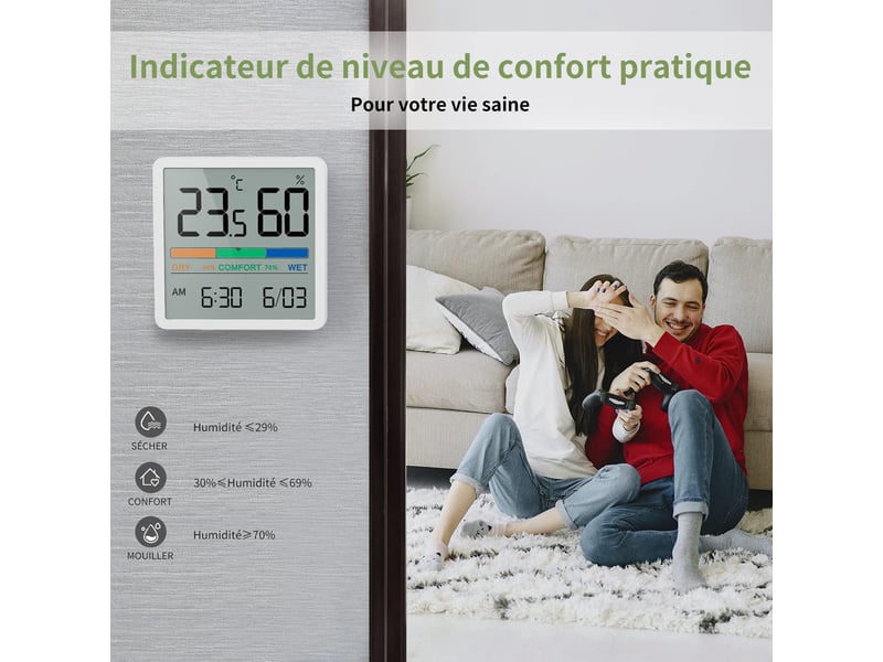 2 pièces petit thermomètre hygromètre intérieur digital à haute précision, indicateur niveau de confort pour bureau - Conforama D
