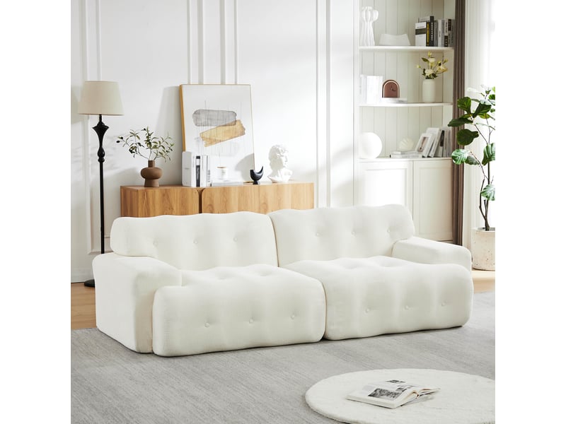  Canapé effet nuage modulable 2 places 224x104x66 cm, assise profonde 68 cm, larges accoudoirs, sans montage, base antidérapante, chenille beige  - Conforama C