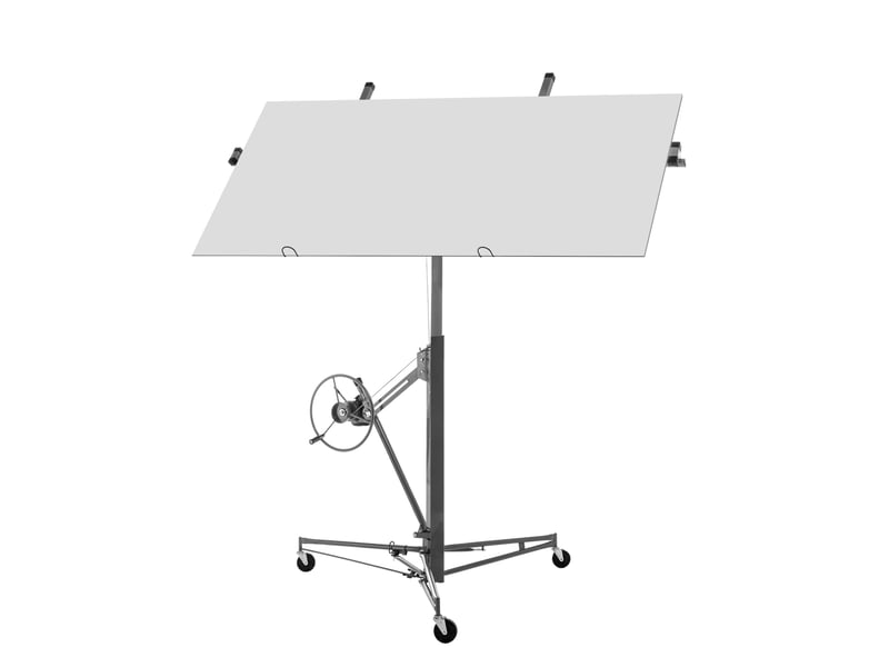 Lève-plaques de plâtre 68 kg, acier gris, hauteur réglable 140 à 350 cm, pour murs et plafonds, pliable - Conforama A