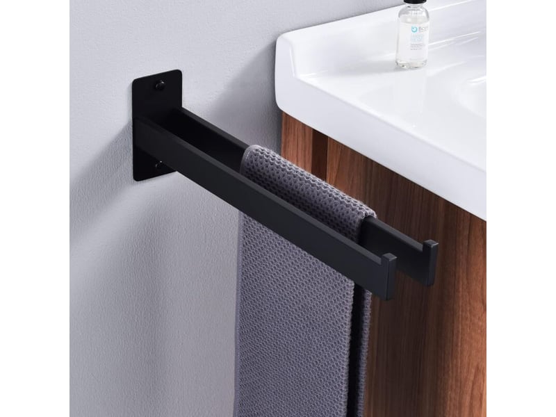  Porta asciugamani quadrato in acciaio inossidabile con due bracci, portasciugamani da parete per bagno e cucina nero opaco 39 cm  - Conforama A