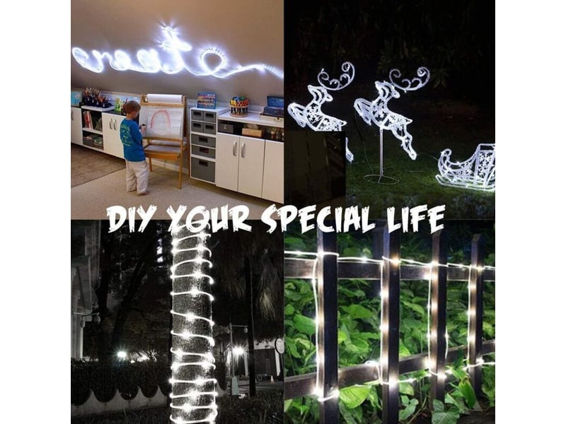  22m 200 led solaires, fil cuivre, étanches. Décoration jardin, camping, mur, fête. Blanc, lumineux et écologique pour extérieur.  - Conforama B