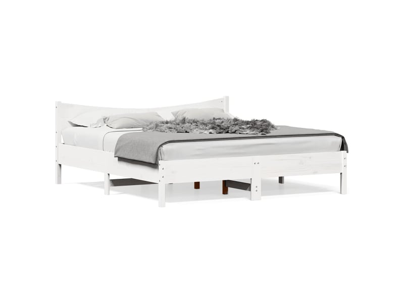  Lit double- lit adulte -  cadre de lit sans matelas blanc 200x200 cm bois massif de pin  - Conforama A