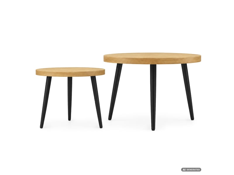  Lot de 2 tables basses twino coloris bois naturel 52 cm rondes pieds noirs 52x52x45 cm et 38x38x38 cm TWINO - Conforama B