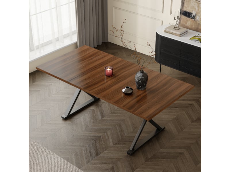 Table à manger moderne 180×90 cm, 75 cm haut, 6-8 pers – plateau noyer, piétement métal noir - Conforama D