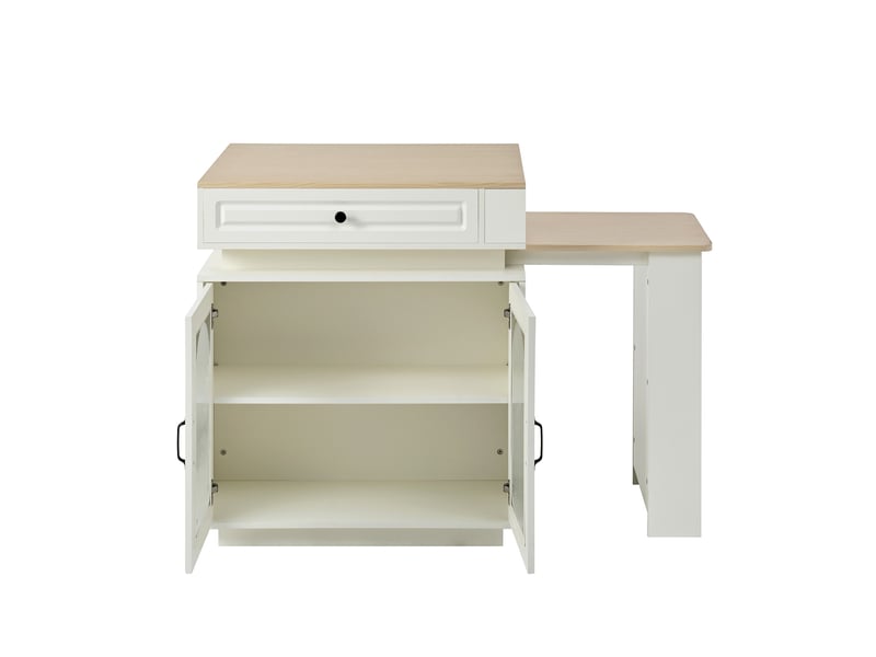 Îlot de cuisine à roulettes avec table extensible, led, prises, bar, desserte ou buffet, blanc Fay Lum - Conforama R