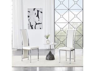 Lot de 2 chaises de salle à manger 44.00×42.70×109.00 cm en métal et pu rembourré blanc et argenté chicfurn