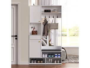 Ensemble armoire, ensemble complet d'armoire d'entrée avec banc, 4 crochets, portes et tiroirs - blanc, dimensions compactes 100×180×35 cm (l×h×p)