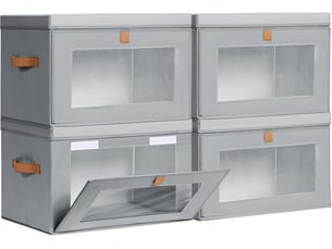 Boîtes de rangement pliables 4 pièces, organiseurs de placard en tissu avec poignées et fenêtre, gris