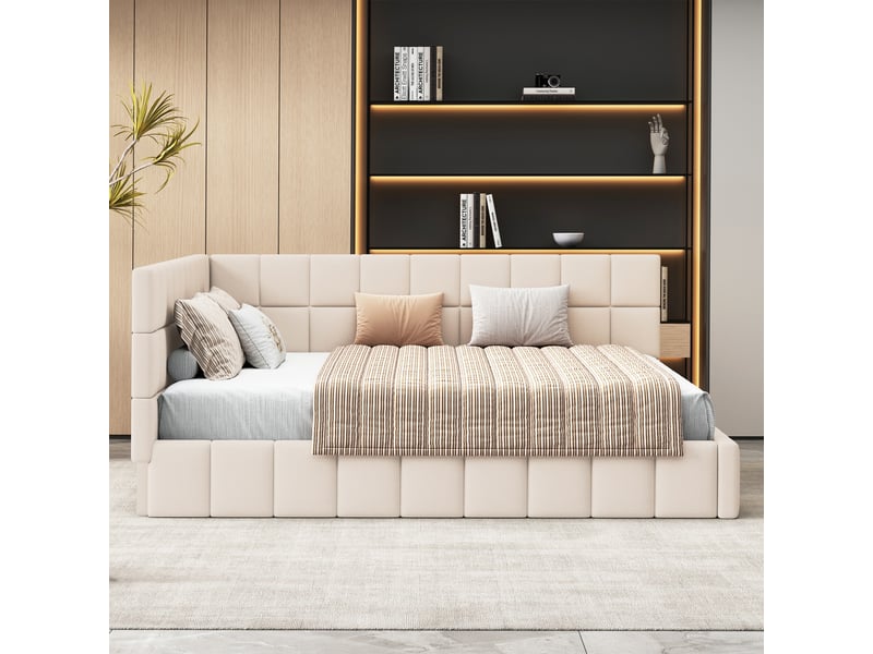 Lit banquette enfant rembourré 160 x 200 cm avec sommier à lattes, velours, beige Fay Lum - Conforama D