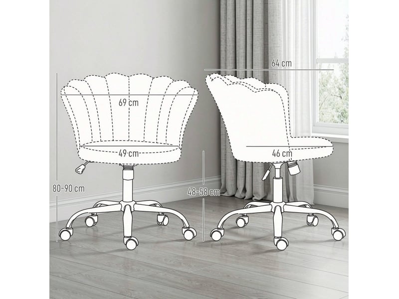 Fauteuil de bureau réglable 69 x 64 cm – blanc – velours, dossier pétale, roulettes et bascule - Conforama C