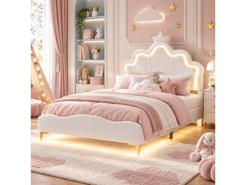  Lit fille 140x190cm avec sommier led réglables - lit simpledouble enfant avec tête de lit réglable en hauteur - sommier à lattes - lit 140x190 cm - lumineuse led - lit fille avec tête de lit réglable - lit princesse en forme cou…  - Conforama D