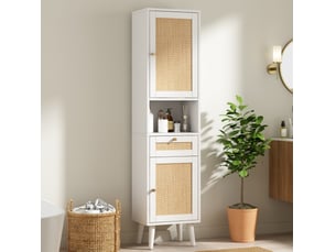Armoire de salle de bain avec 2 portes réversibles, tiroir et niche, fermeture douce, blanche 40 × 30 × 166 cm