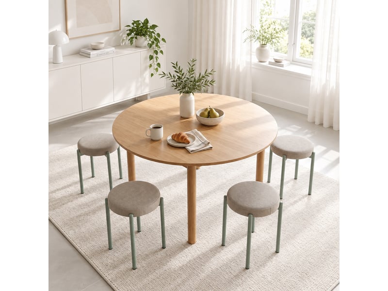  Lot de 4 tabourets empilables ronds avec assise rembourrée, sans dossier, gain de place, 45 x 45 x 47,5 cm, marron cair  - Conforama C