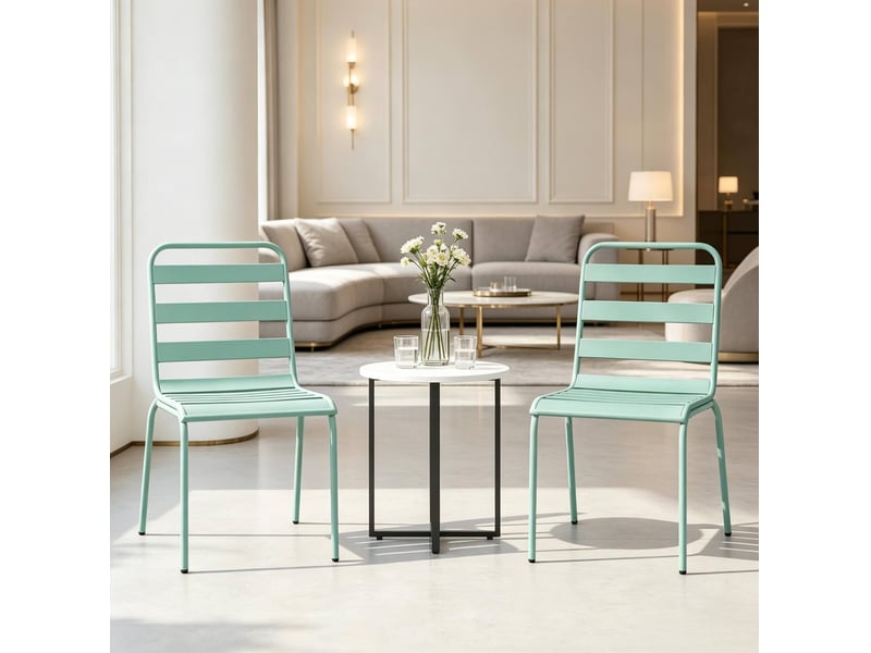  Chaise de jardin empilable lot de 2 avec pieds réglables et structure stable en acier vert pour terrasse  - Conforama C