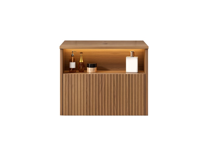  Meuble sous vasque avec 1 tiroir en bois massif et contreplaqué pour salle de bain, finition chêne brun, 69×55×54 cm  - Conforama A
