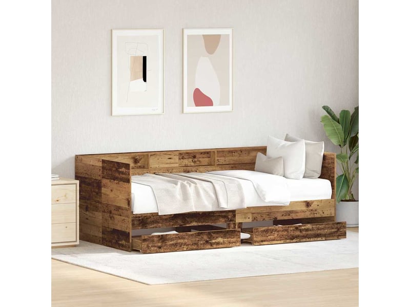  Lit simple- lit adulte -  lit d'appoint bois ancien 90 x 190 cm bois d'ingénierie  - Conforama B