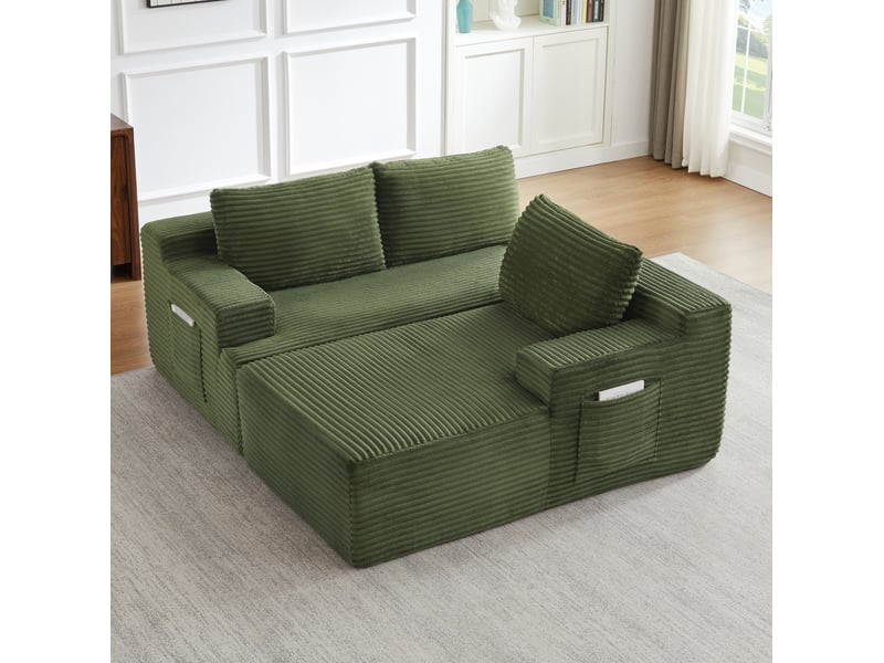  Canapé d’angle modulable 4 places 238x152x66 cm en velours côtelé vert  - Conforama D