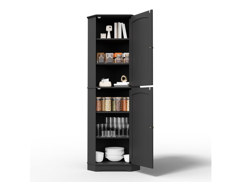  Meuble d'angle avec 2 portes et étagères réglables, rangement vertical pour cuisine, mdf noir, 42 × 42 × 166 cm  - Conforama A