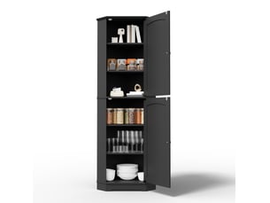 Meuble d'angle avec 2 portes et étagères réglables, rangement vertical pour cuisine, mdf noir, 42 × 42 × 166 cm