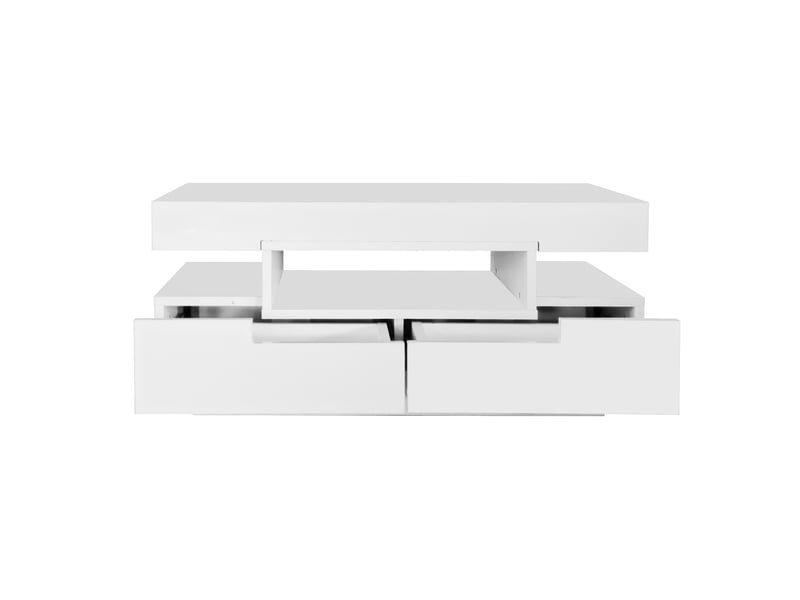  Table basse, surface brillante, avec bande lumineuse led, quatre tiroirs à l'avant et à l'arrière, grand espace de rangement  - Conforama E