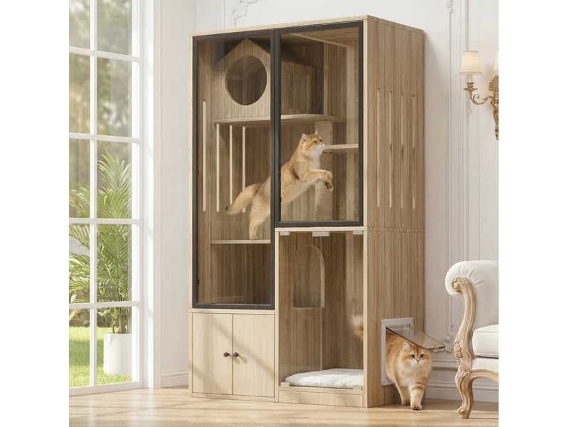  Vitrine 90x50x160 cm, espace de rangement, portes en verre, meuble de salon, meuble pratique, bureau, en mdf, naturel  - Conforama B