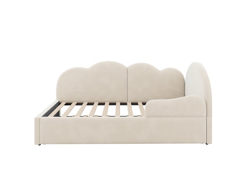  Lit gigogne 90x200 cm - canapé lit extensible 180x200 cm, l-forme, tête de lit nuage, velours beige  - Conforama W