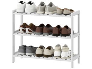 Étagère à chaussures, porte-chaussures 3 niveaux, étagères à lattes, blanc, en bois de pin， 70 x 26 x 57,5 cm