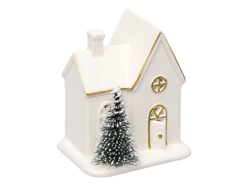  Maison de noël lumineuse en céramique blanche 1 led h. 9 cm à piles  - Conforama A