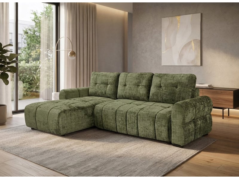  Canapé d'angle convertible avec coffre en velours chiné vert olive mahlone - angle gauche KF7890-M2-VEL-VEROL - Conforama B