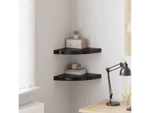 Lot de 2 étagères d'angle flottantes, étagères murales noir brillant 35x35x3,8 cm mdf cf42774