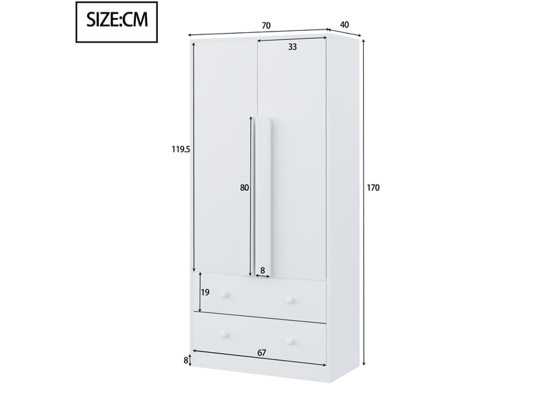 Armoire penderie 70 x 40 x 170 cm – blanche – double porte avec tiroirs, étagères et grand rangement - Conforama C