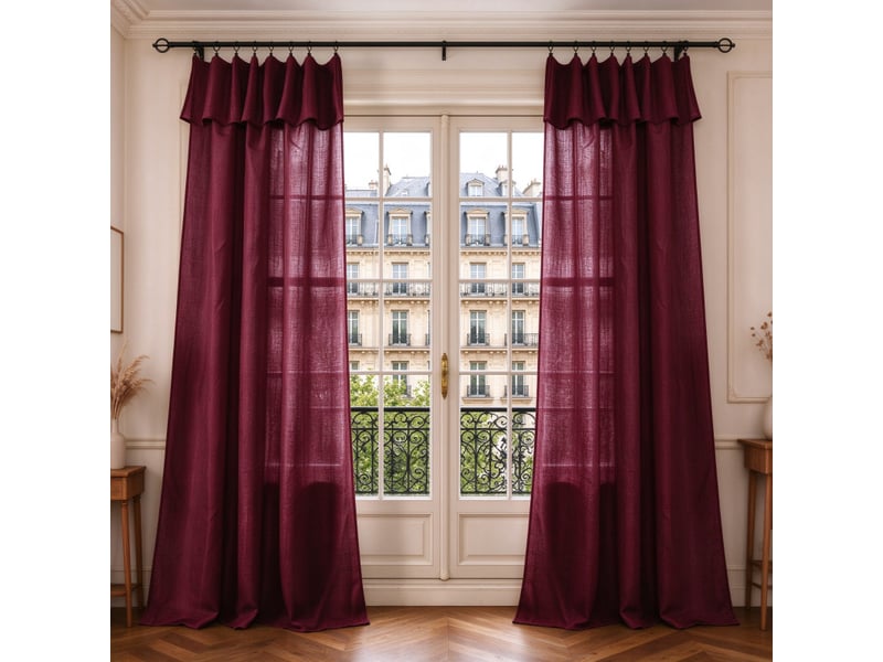  Lot de 2 voilages ajustables + 8 anneaux pince 140 x 270 cm evasion polyester effet lin  - Conforama A