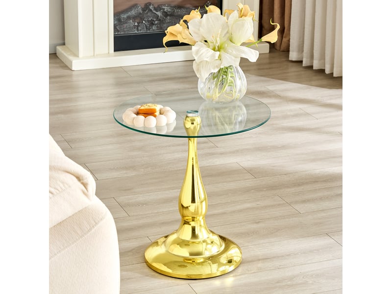  Table basse ronde avec plateau en verre trempé et base antidérapante, en métal doré, pour salon, diamètre 50 cm  - Conforama D