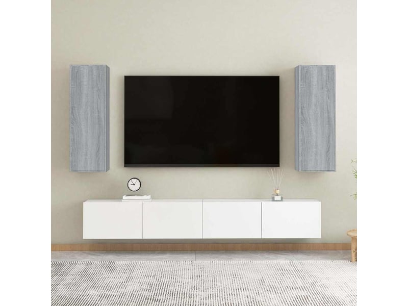  Lot de 2 meuble tv bas salon sonoma gris 30,5x30x90 cm bois d'ingénierie  - Conforama B
