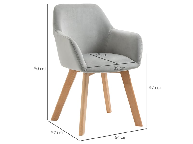 Lot de 2 chaises de salle à manger tissu velours gris et bois 54 x 57 x 80 cm  - Conforama C