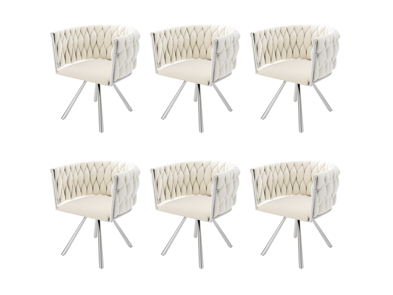  Lot de 6 chaises de salle à manger pivotantes 360° en velours beige et argenté  - Conforama A