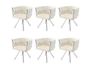 Lot de 6 chaises de salle à manger pivotantes 360° en velours beige et argenté