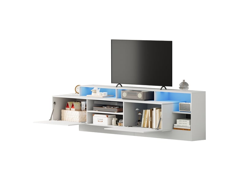  Meuble tv 190x40x48,5 cm, espace de rangement ouvert avec éclairage led pour téléviseurs jusqu'à 70 pouces  - Conforama W