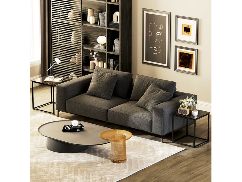  Lot de 2 tables d’appoint gigognes carrées en acier noir et verre trempé  - Conforama E
