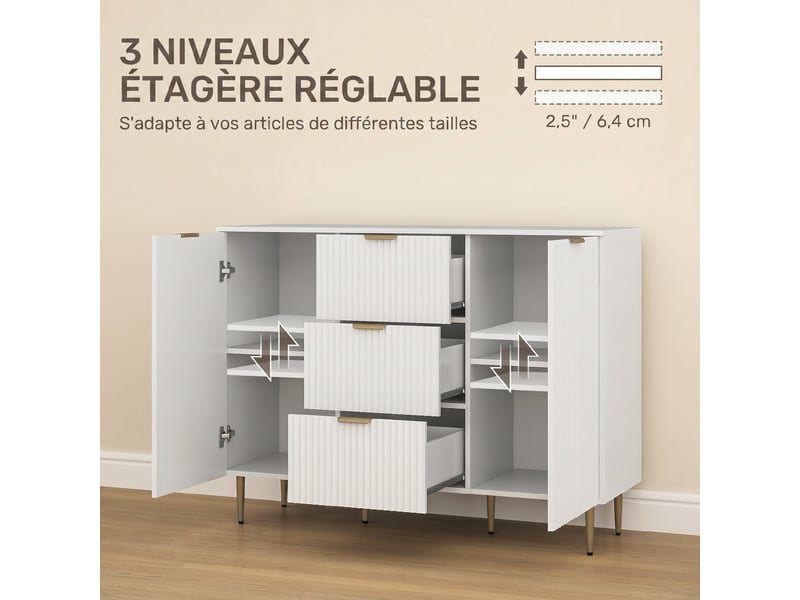  Buffet 2 portes 3 tiroirs en mdf blanc 120 x 40 x 89,5 cm  - Conforama E